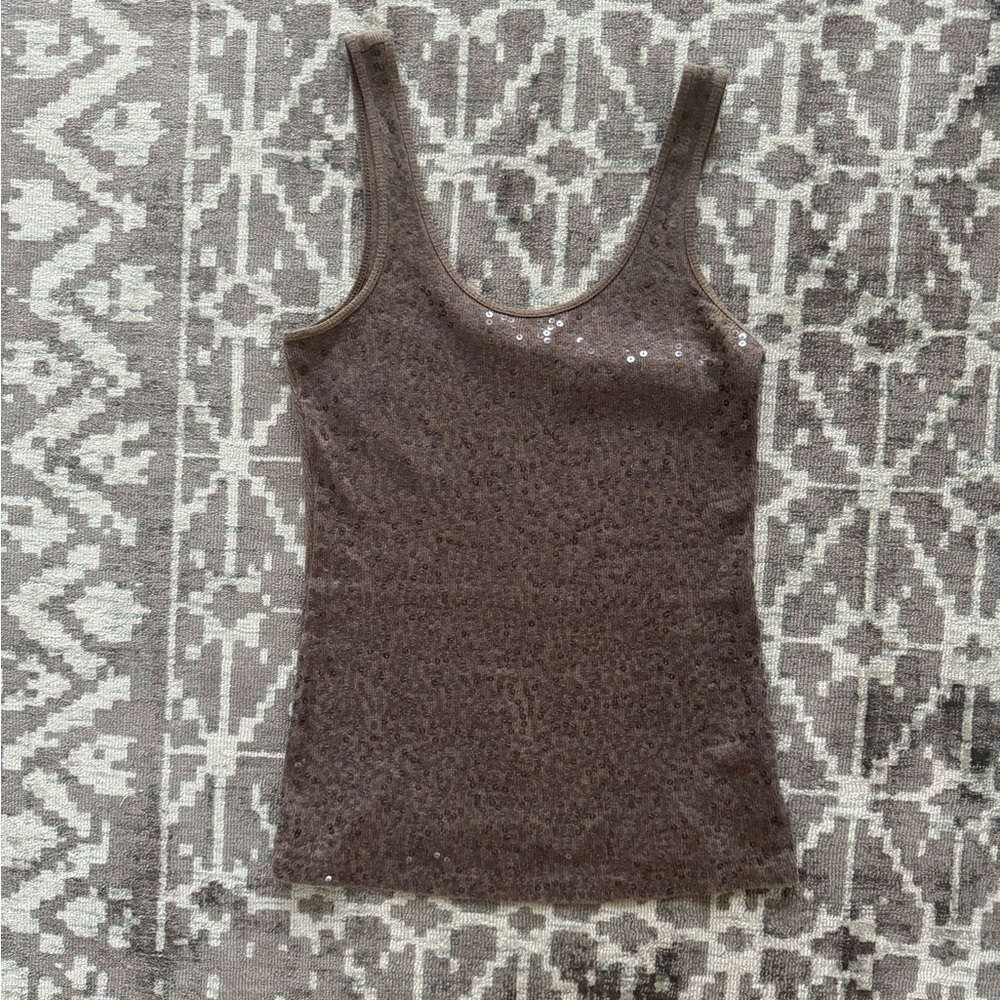 Express Brown Sequin Scoop Neck Tank Top Y2K Size XS